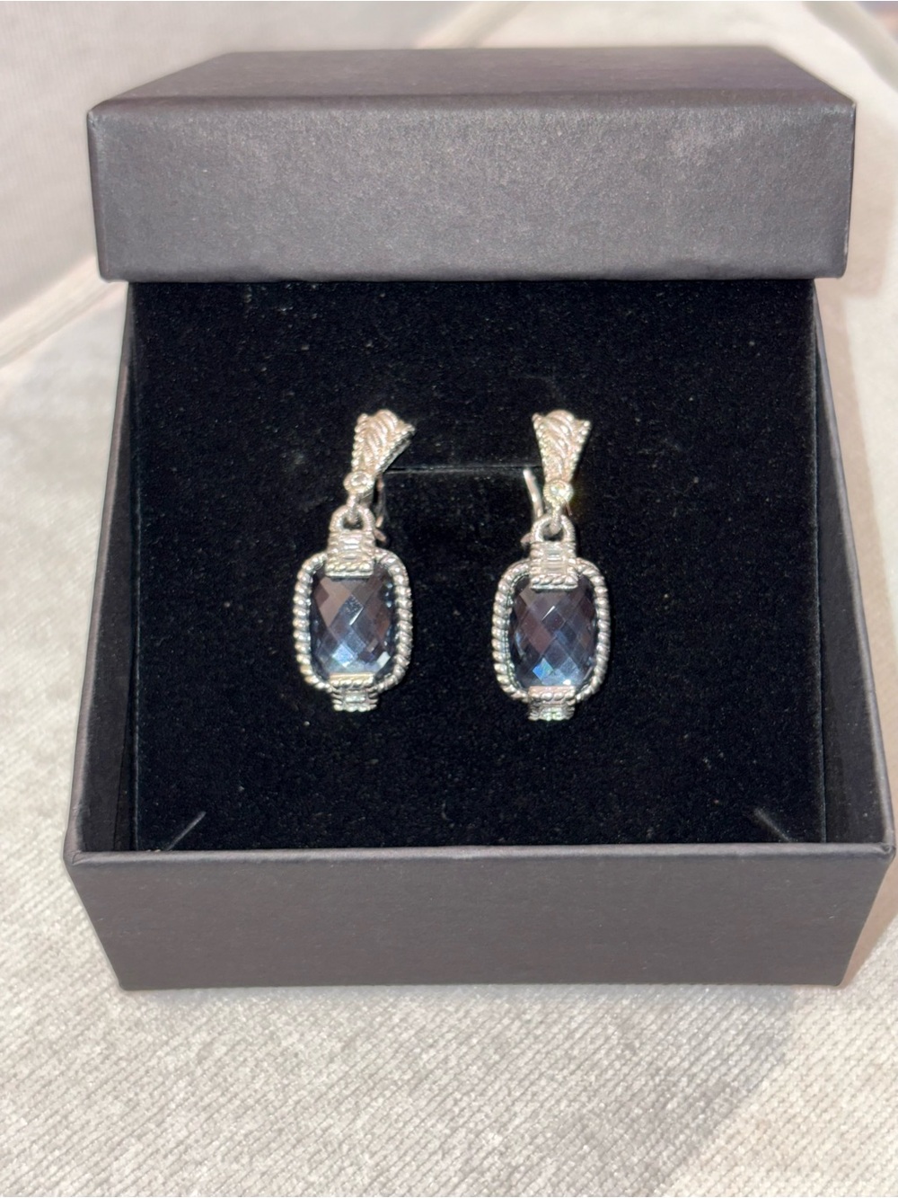 Judith Ripka Blue-Grey Drop Earrings with Silver Rope Detailing